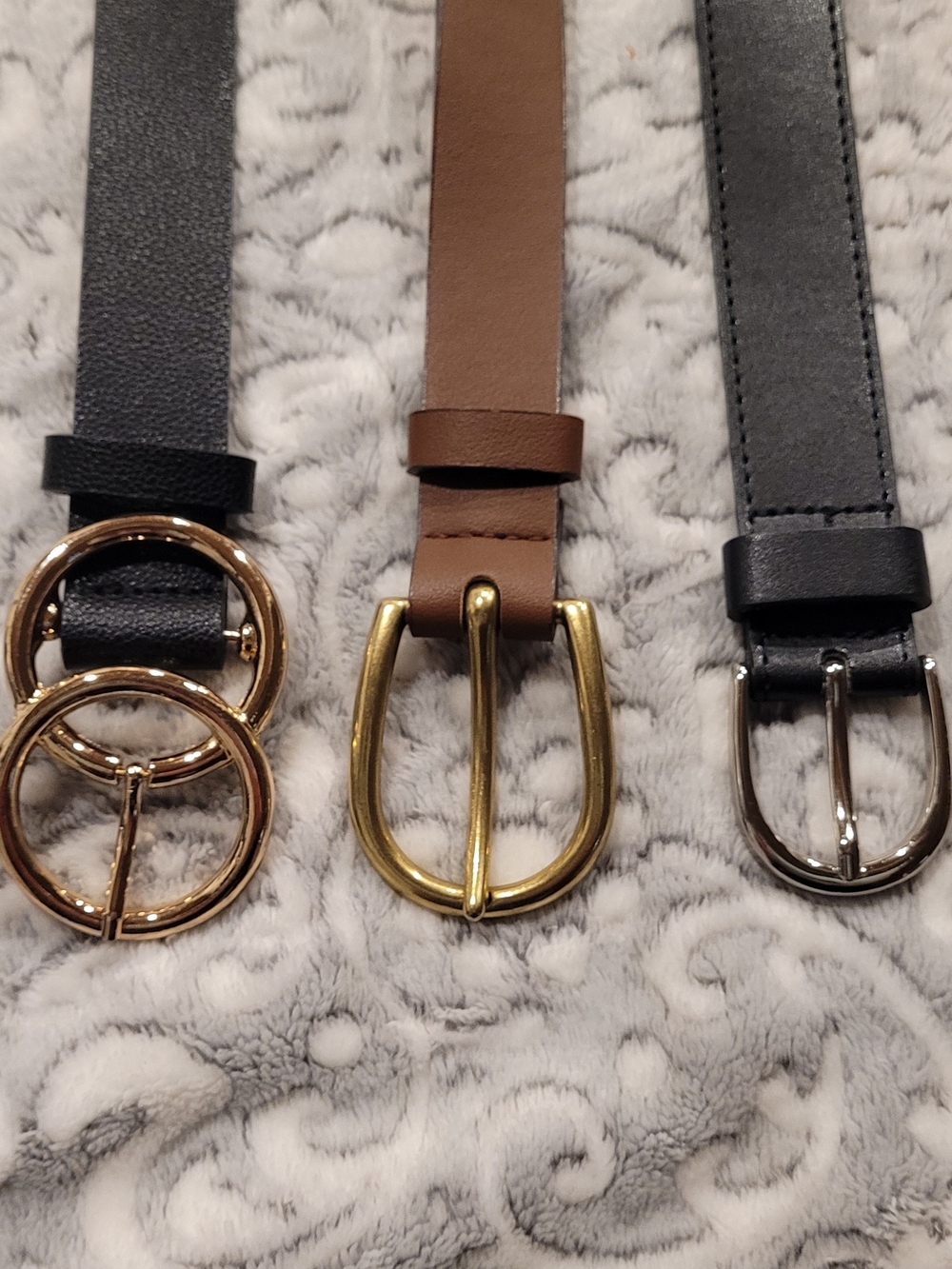 Women's Black and Brown Leather-Look Belts with Mixed Metal Buckles